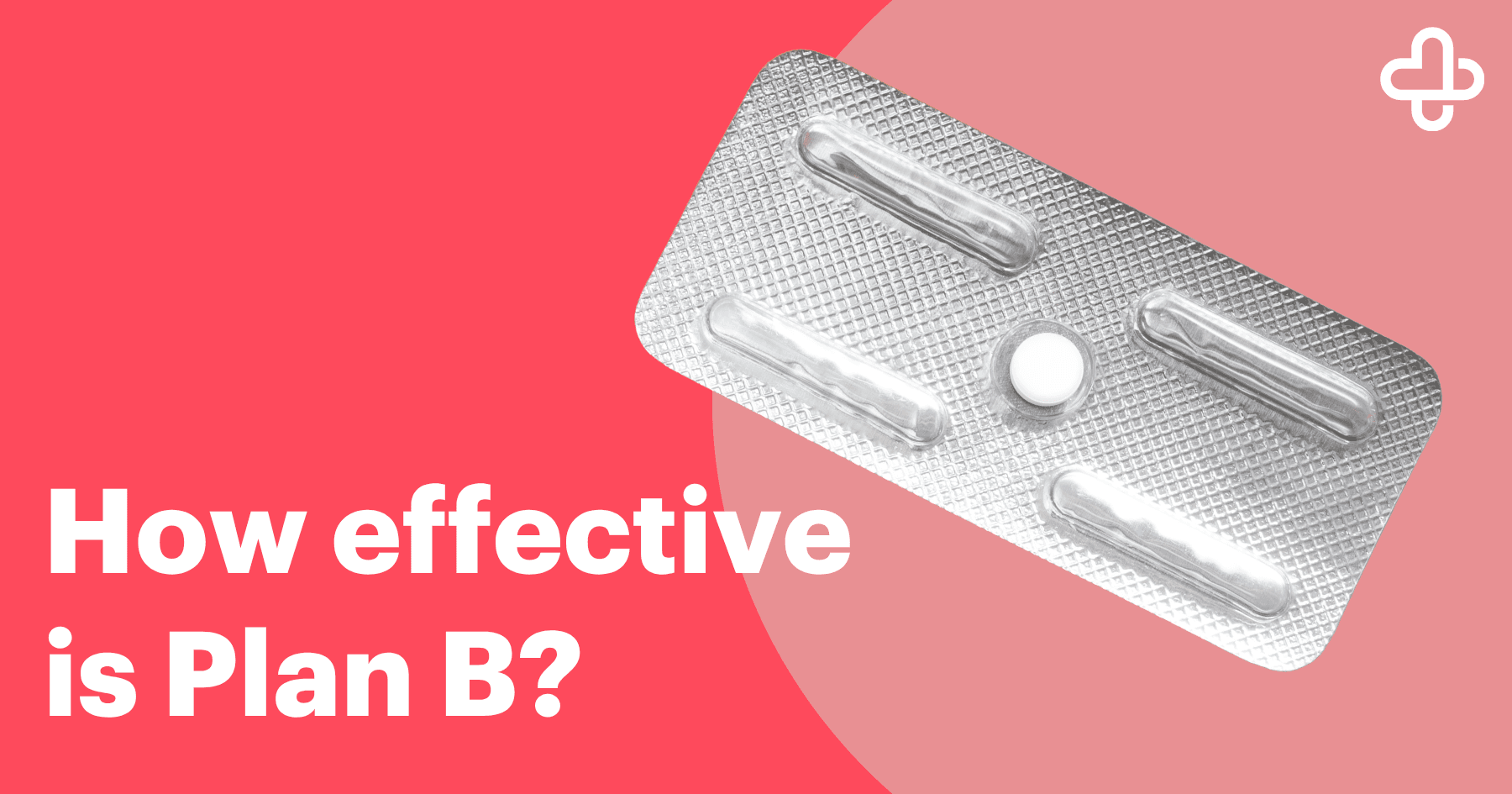 Blister pack containing a single emergency contraception pill on a pink background with text asking ‘How effective is Plan B?
