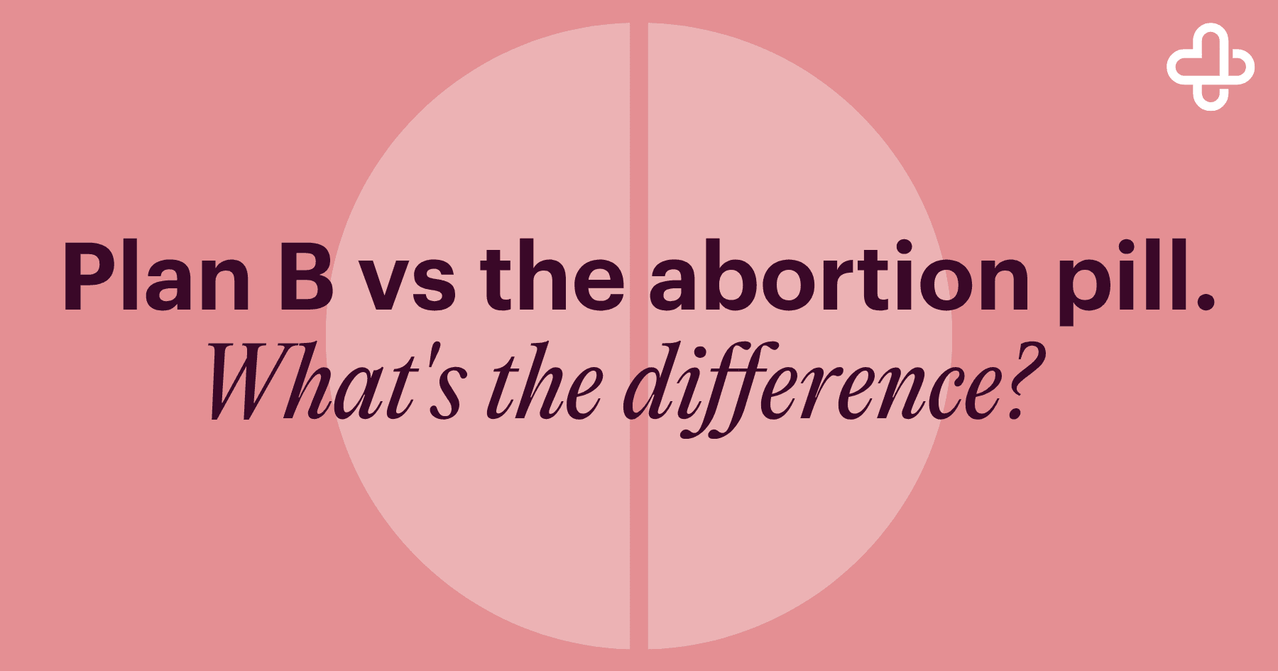 Text reading ‘Plan B vs the abortion pill: what’s the difference?’ on a pink background with a circular design.